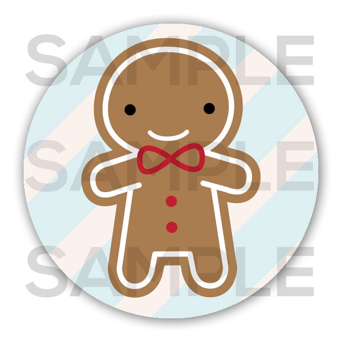 Sample image of the illustration - a happy gingerbread man with icing details on a striped background
