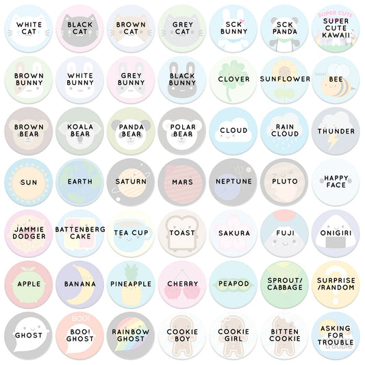 All available badge designs labeled with their names