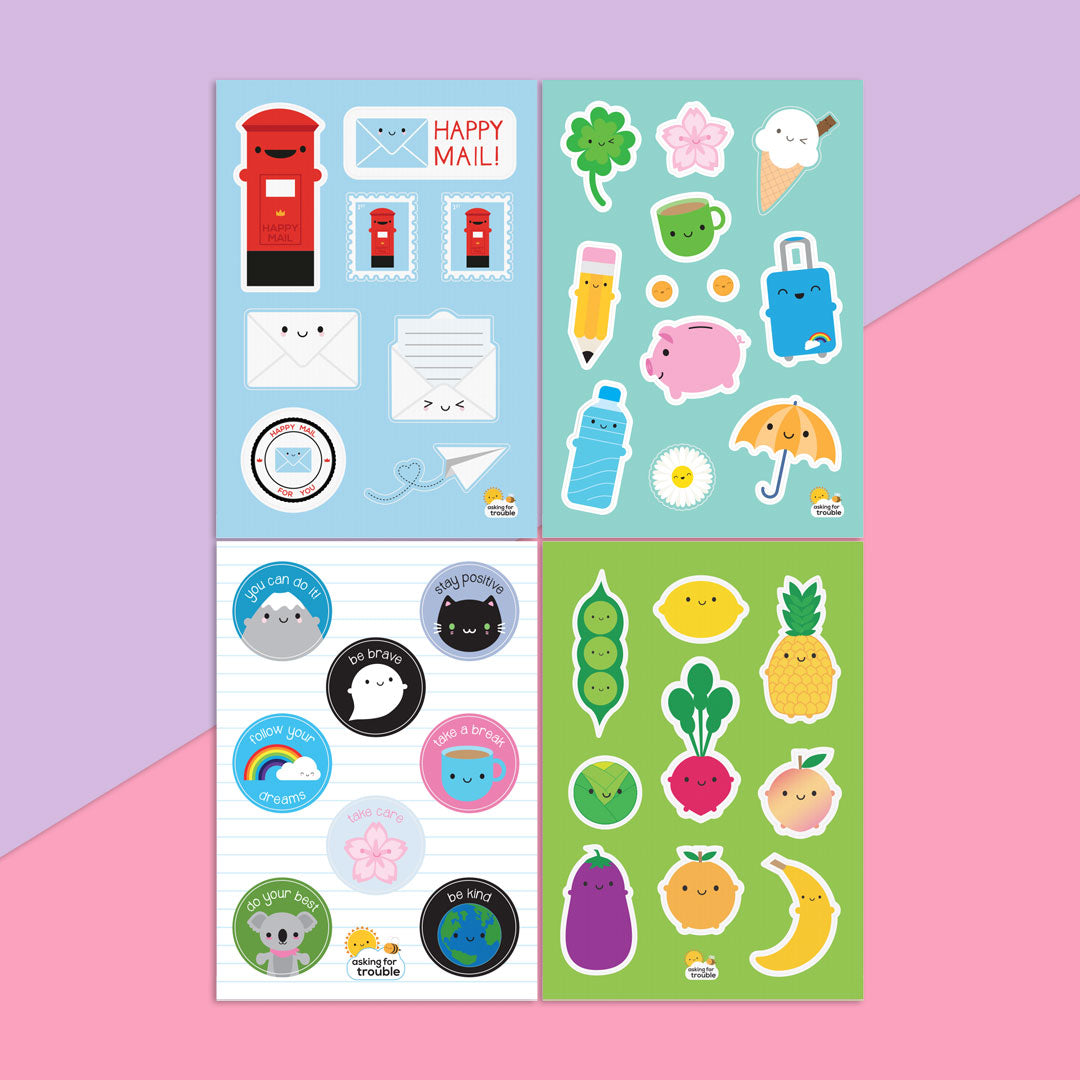 The Happy Mail, Kawaii Life, Kawaii Motivation and 5 A Day sticker sheets