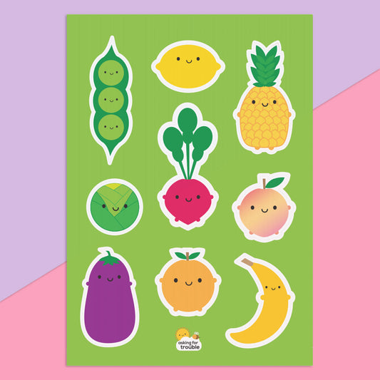 The 5 A Day sticker sheet with 9 die cut fruit & vegetables stickers