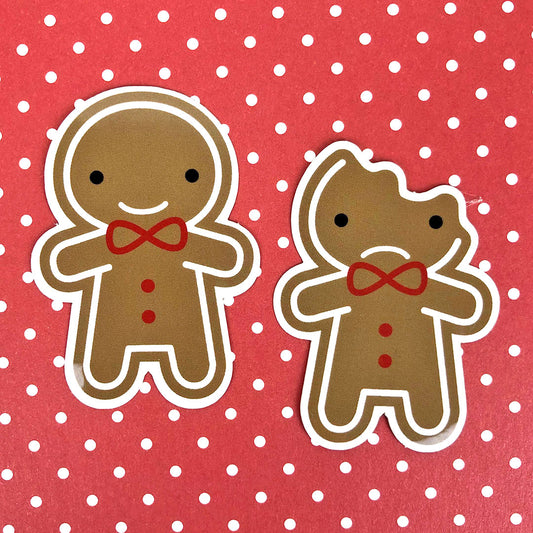 The happy gingerbread man and sad bitten gingerbread man stickers together