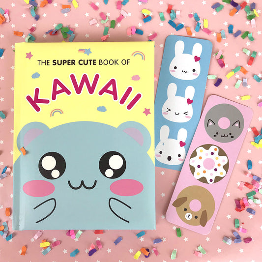 The Super Cute Book of Kawaii with bunny and donut bookmarks
