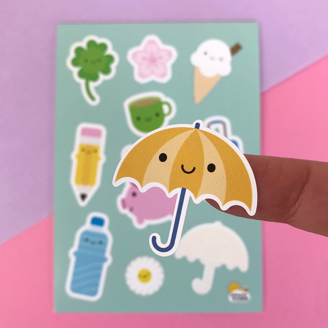 A close up of a die cut Umbrella sticker