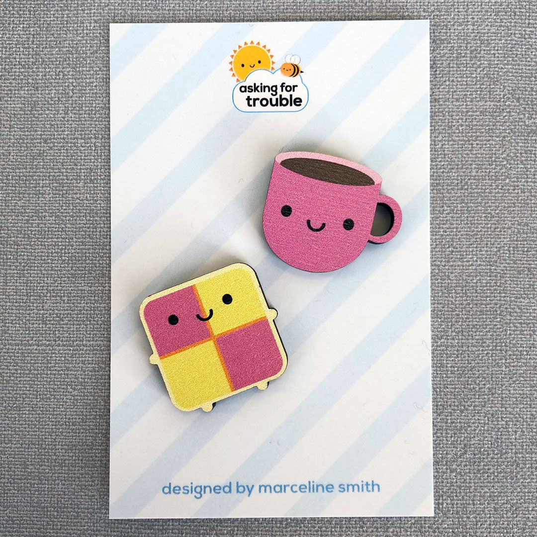 Pink Cup & Battenberg Cake packaged on an illustrated backing card