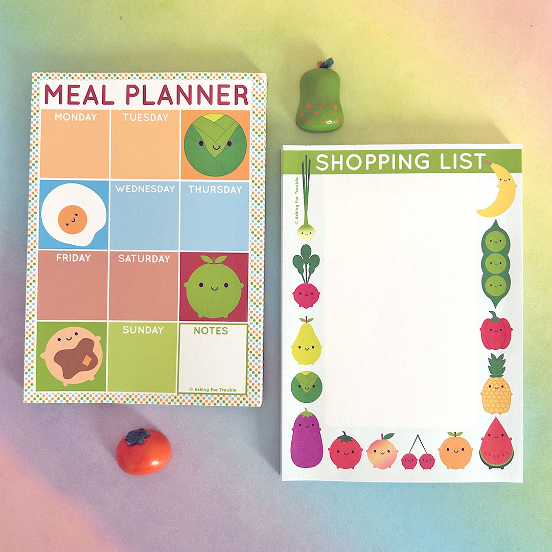 Meal planner and shopping list notepads as a set