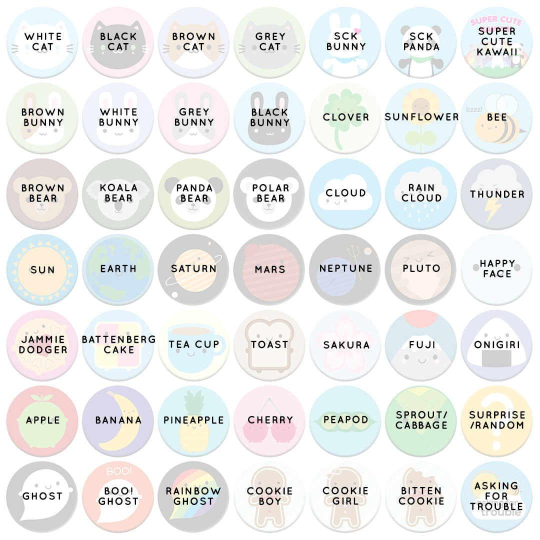 All available badge designs labeled with their names