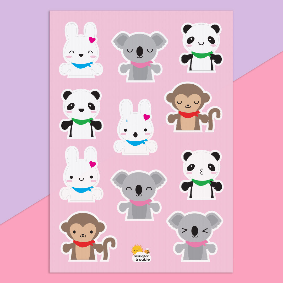 The Super Cute Kawaii sticker sheet with 11 die cut animal stickers