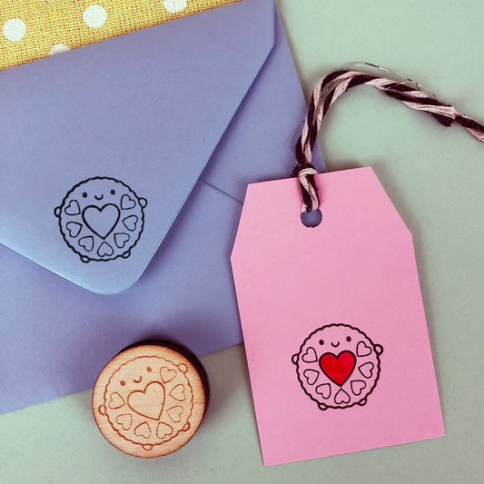 The Jammie Dodger polymer stamp with stamped stationery and gift tag