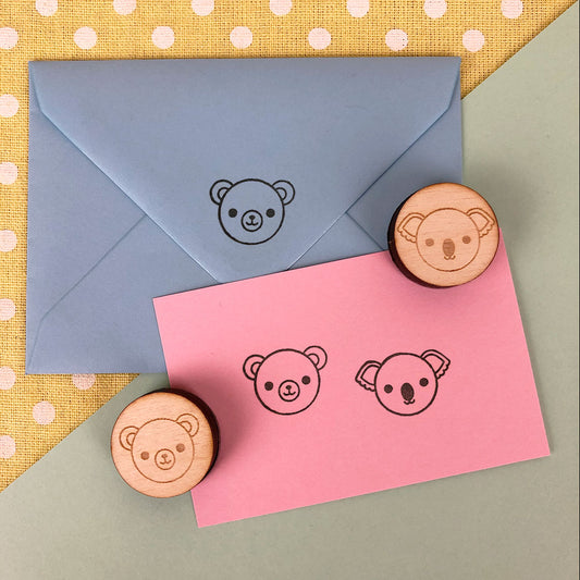 The Bear & Koala polymer stamps with stamped stationery and gift tag