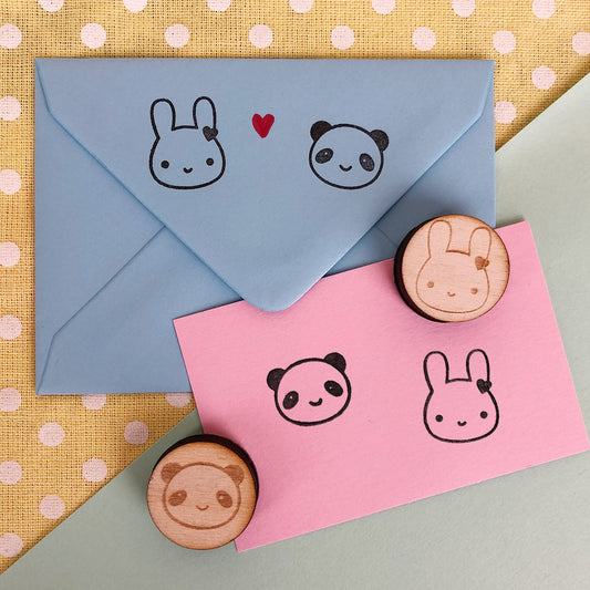 The Bunny & Panda polymer stamps with stamped stationery and gift tag
