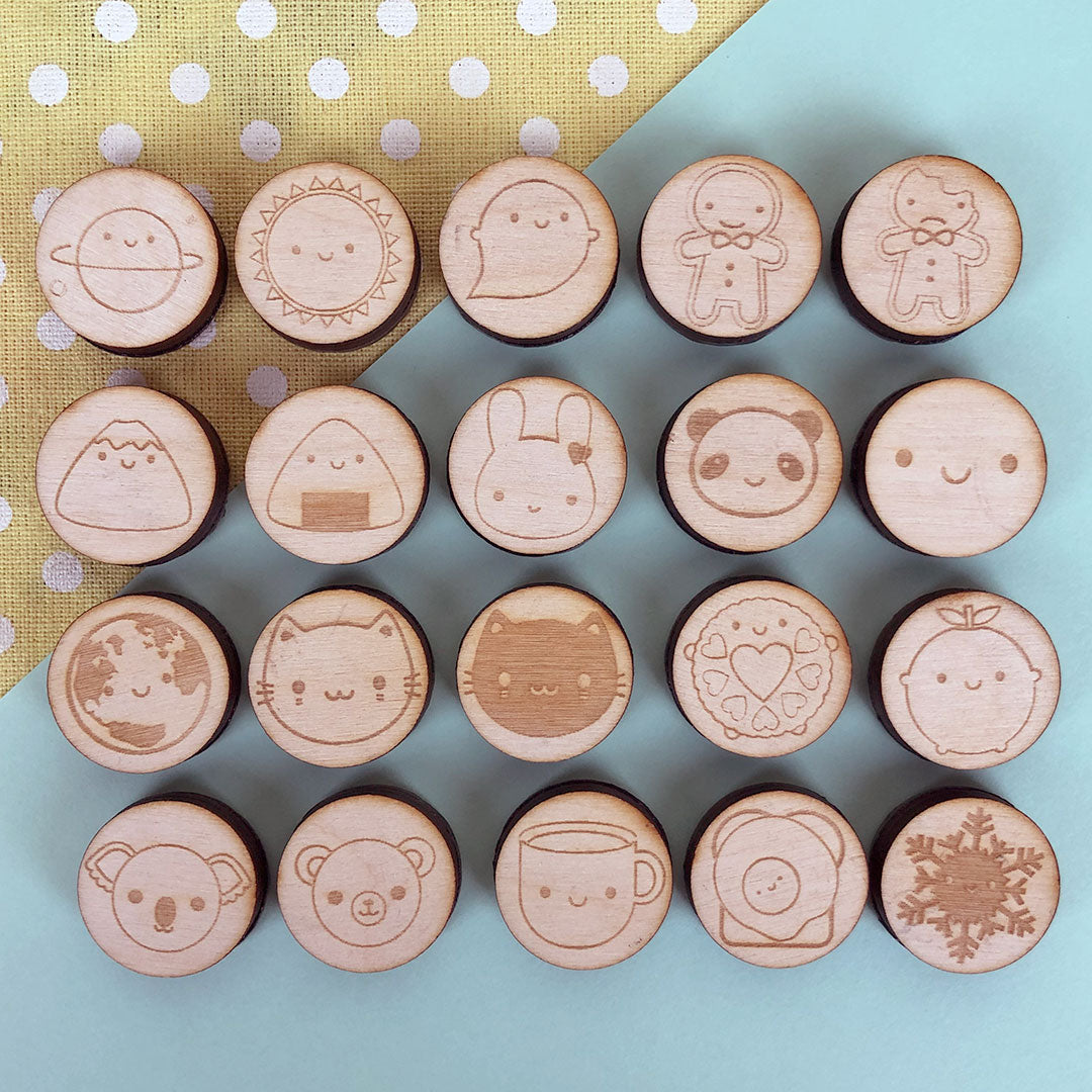 All polymer stamps laid out in the same order as the chart