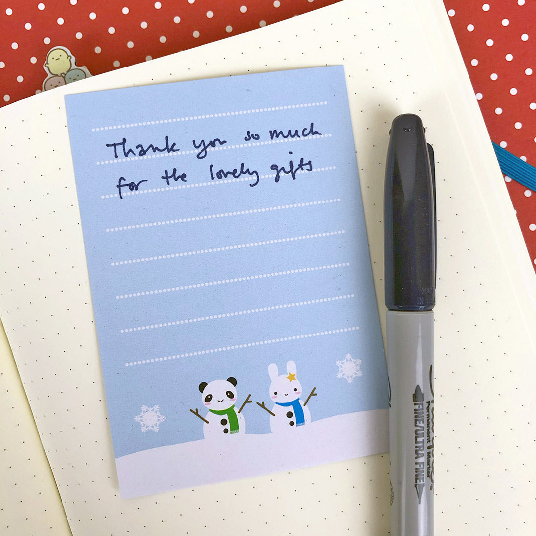 Bunny & Panda memo sheet with hand-written thank you note