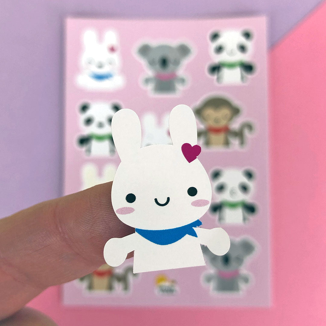 A close up of a die cut Bunny sticker