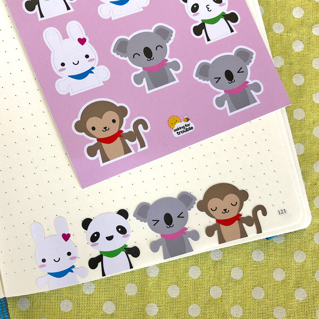 Example of how the animal stickers can be used to decorate the bottom edge of a page