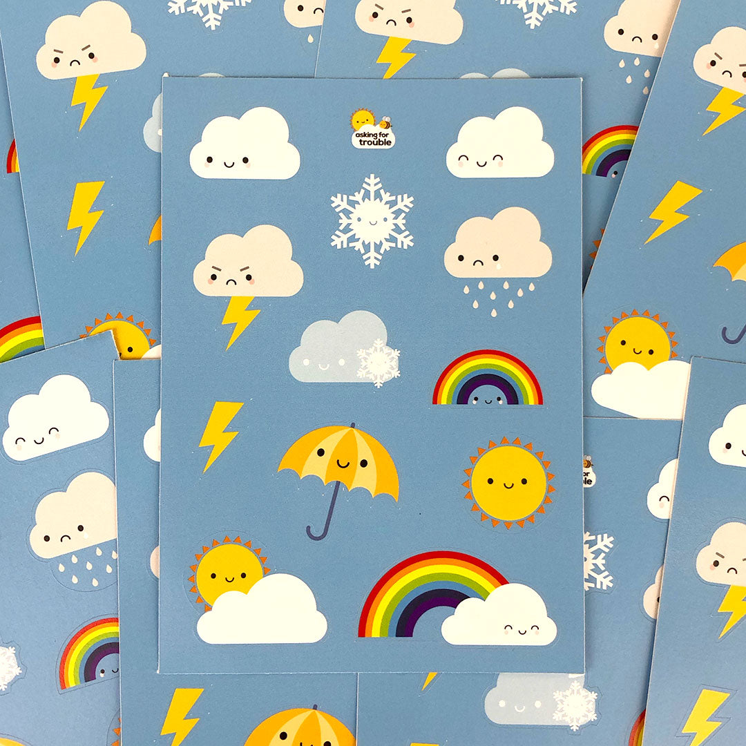A pile of Kawaii Skies sticker sheets