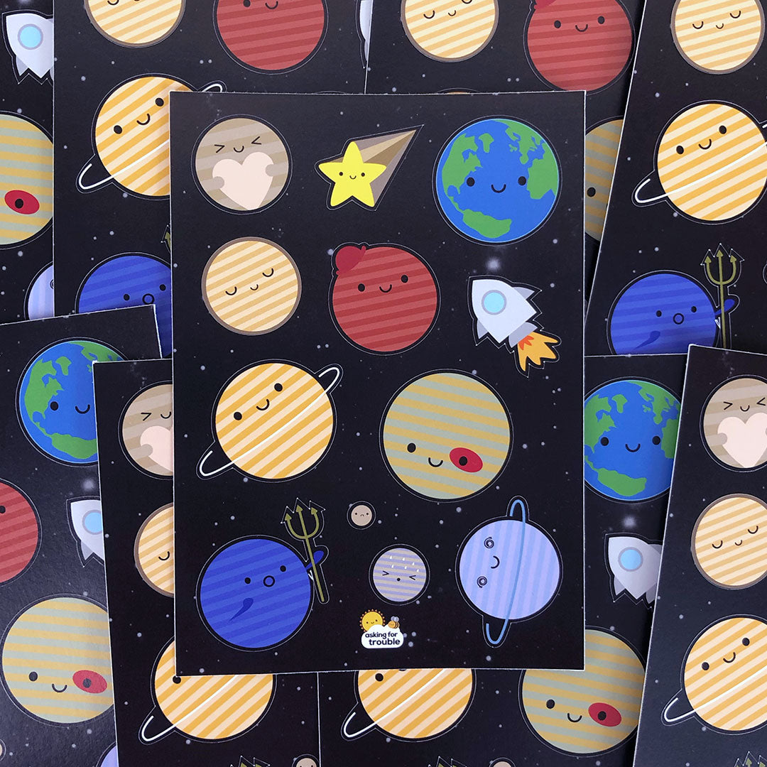 A pile of Solar System sticker sheets