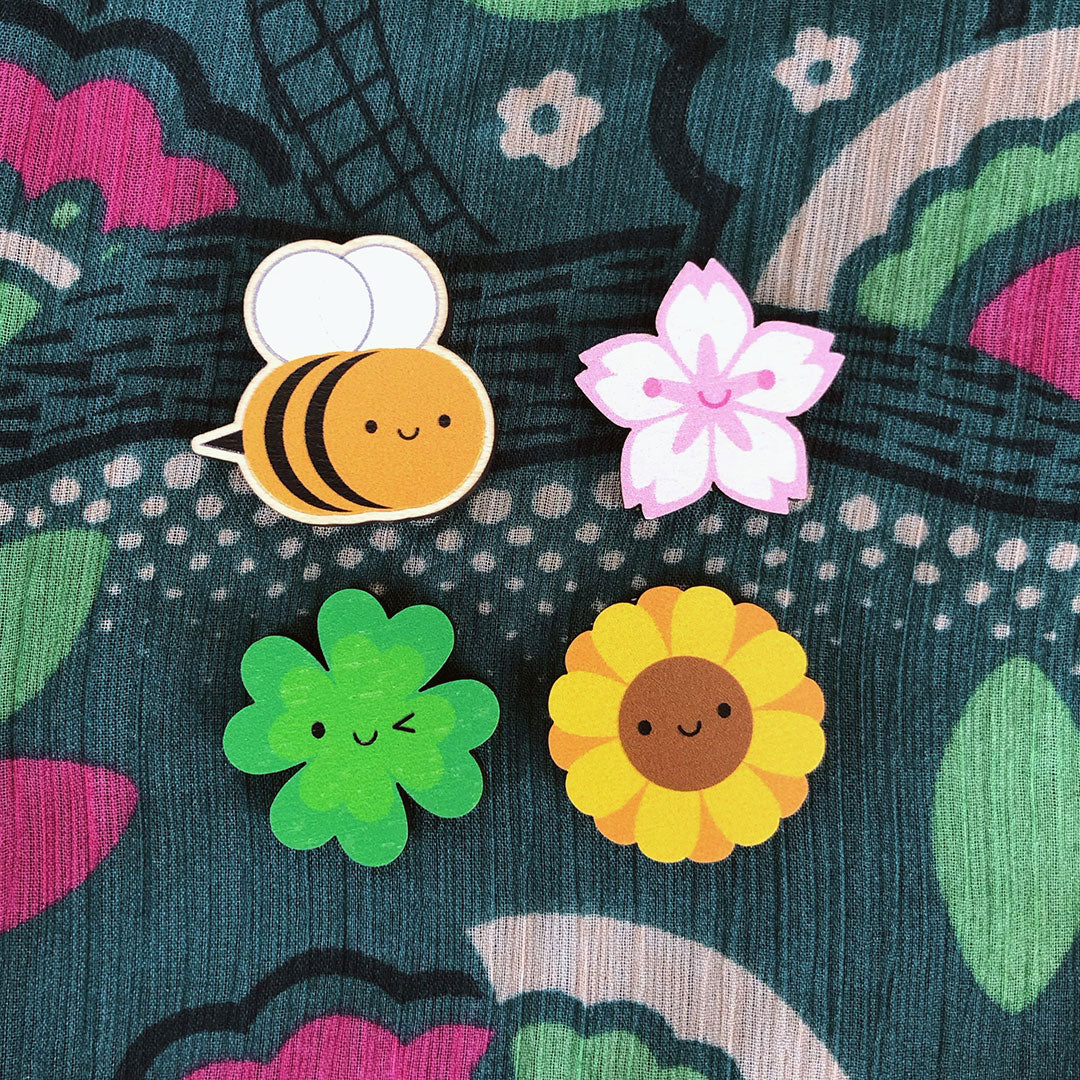 Undamaged Bee and flower pins
