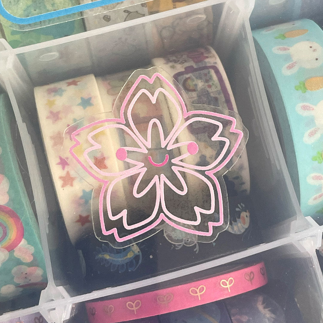 Sakura clear sticker on clear storage box