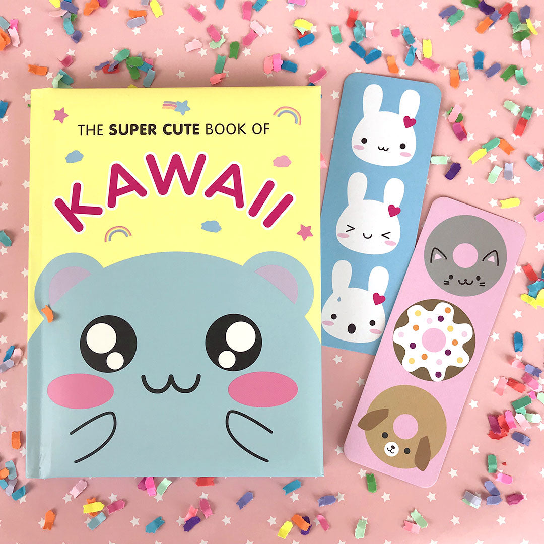 The Super Cute Book of Kawaii with bunny and donut bookmarks