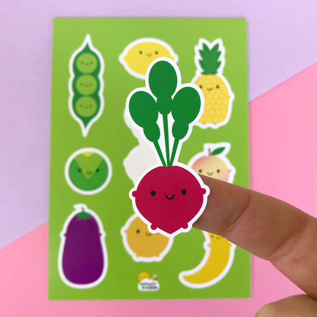 A close up of a die cut Radish sticker