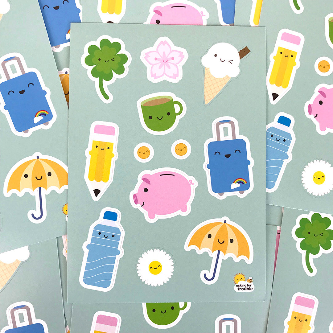 A pile of Kawaii Life sticker sheets