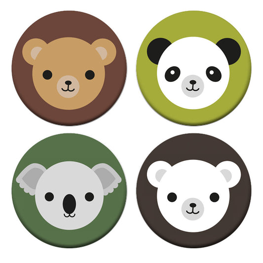 The four badge designs - brown bear, panda, koala, polar bear