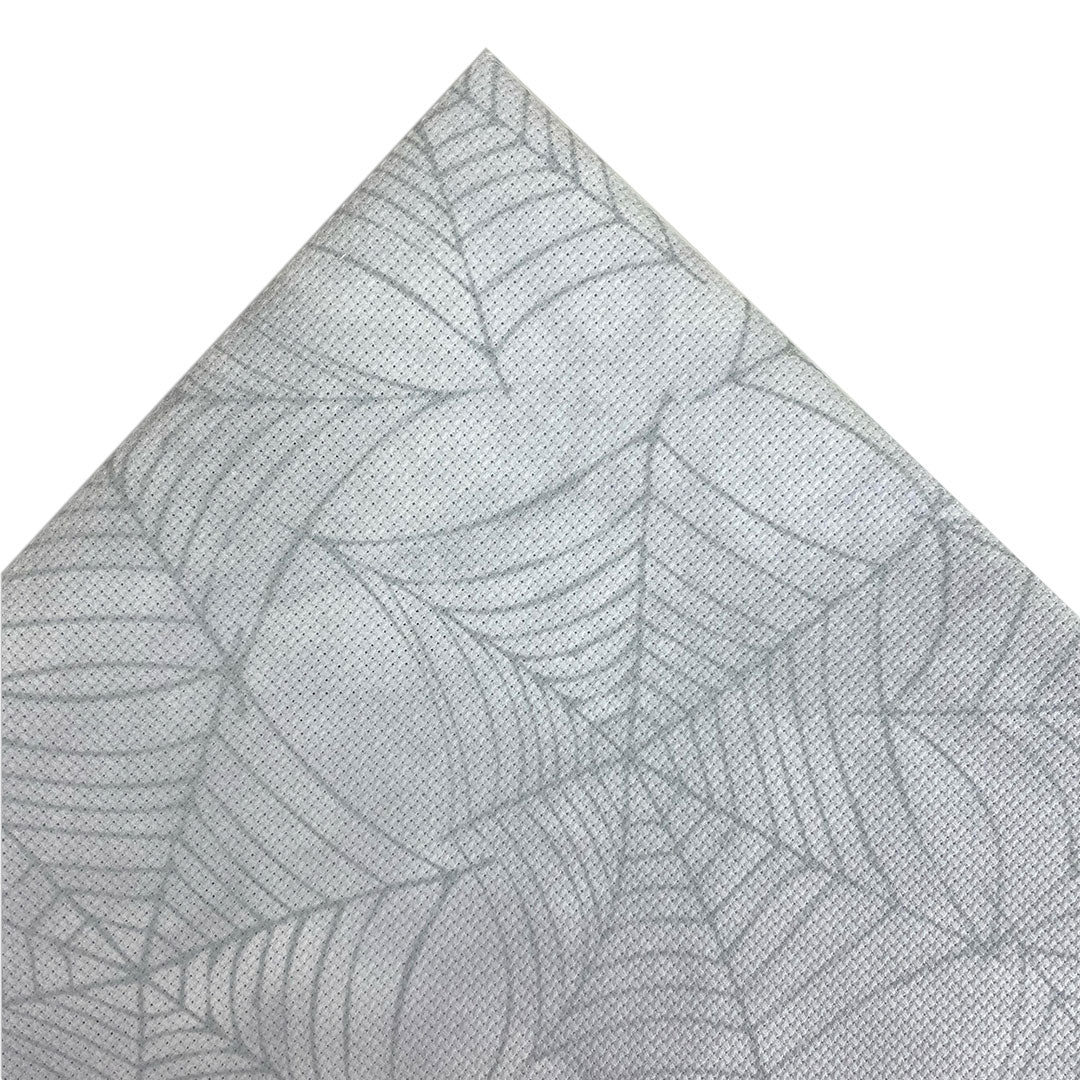 Aida fabric digitally printed with cobwebs on a cloudy grey background