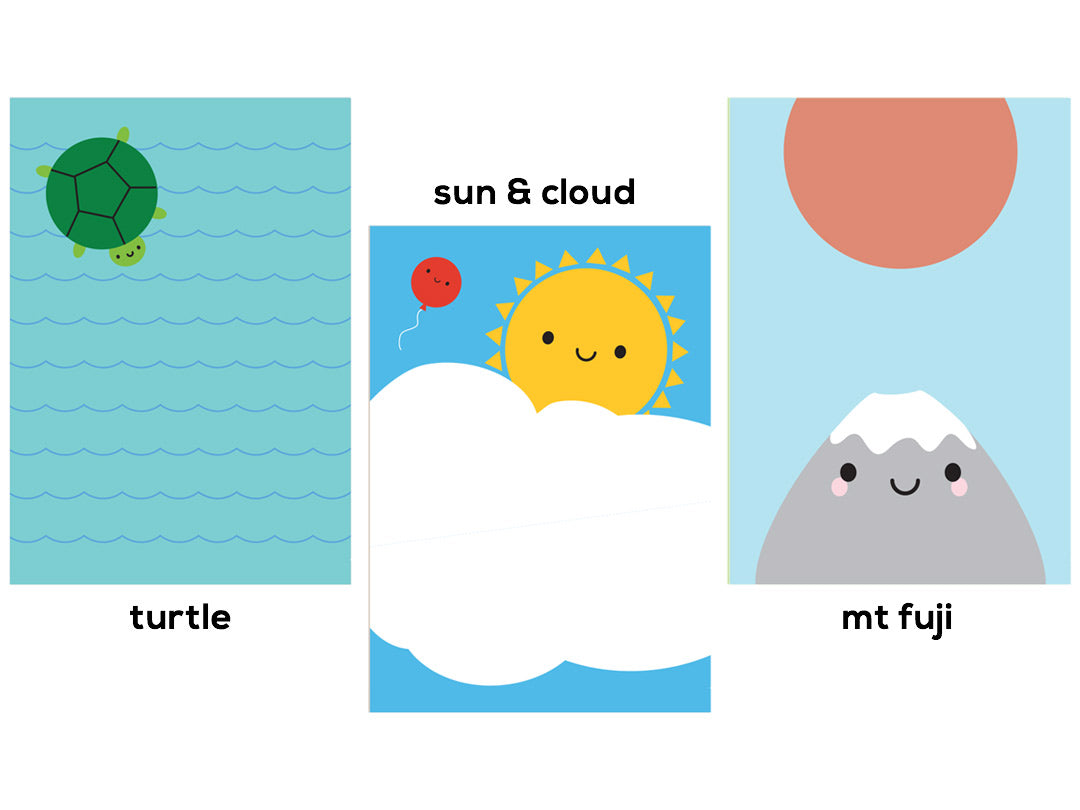 Artwork designs for the Turtle, Sun & Cloud and Mt Fuji sheets