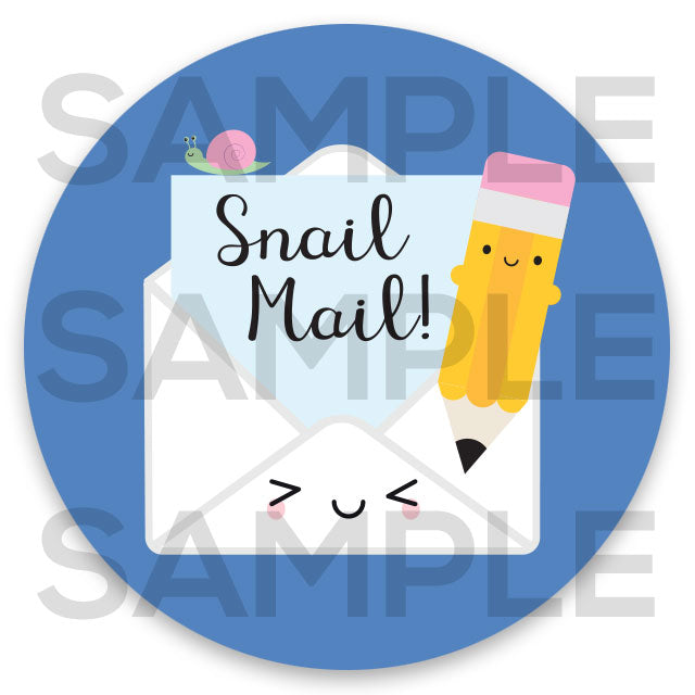 Sample image of the illustration - a letter inside an envelope with a pencil, snail and the words Snail Mail!